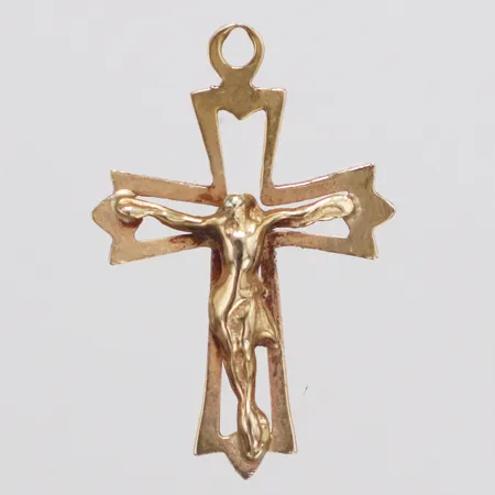 Hänge Krucifix längd 28mm bredd 3,5-18,4mm, hängögla saknas, 14K Vikt: 0,9 g