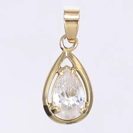 Hänge droppe med vit sten längd inkl ögla 18mm bredd 8mm 9K Bruttovikt: 0.8g Vikt: 0,8 g