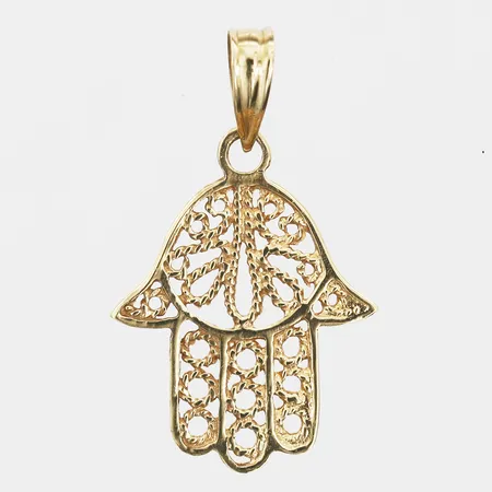 Hänge Fatimas hand/Hamsa, längd: 25mm, bredd: 15mm, Guldfynd Sverige AB, 18K Vikt: 0,8 g