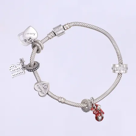 Armband Pandora med berlocker längd 18cm bredd 3-30mm silver 925/1000 Vikt: 28,3 g