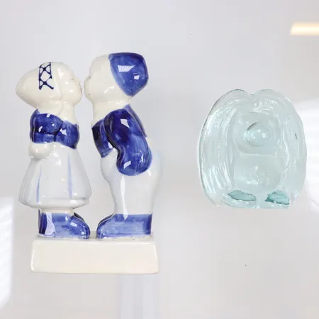 Troll i glas samt pussande par i keramik höjd 3,5-13cm  Skickas med paket.