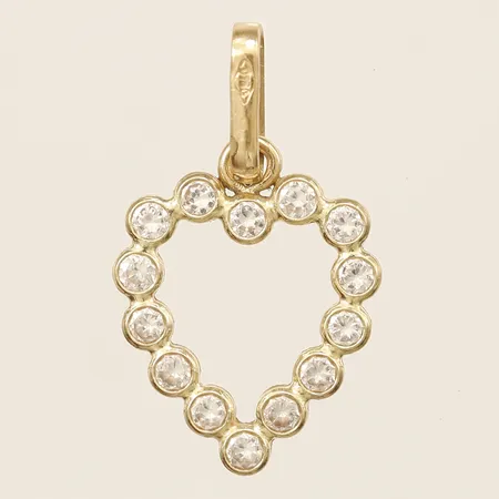 Hänge hjärta med vita stenar längd 20mm inkl ögla, bredd 11,7mm, 18K  Vikt: 0,7 g