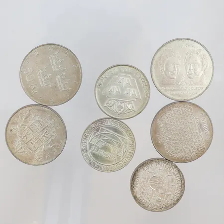 Diverse Silvermynt 3st 100 kronor 1984-1985 samt 3st 50 kronor och 1st 200 kronor 1980 1975, 1976 och 1980 silver 925/1000 Vikt: 156,5 g