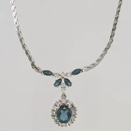 Collier 40cm blå/vit stenar 830/1000 Silver 15,2g.