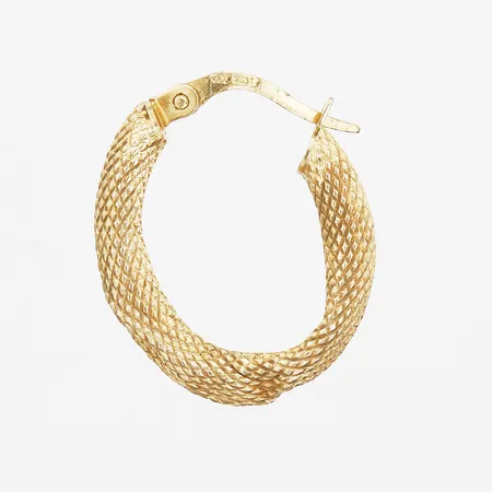 Ett udda örhänge creol längd 21mm, bredd 3mm, ihålig, bucklig, 9K.  Vikt: 0,6 g