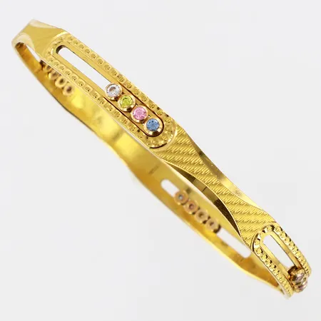 Armband stelt Ø72mm bredd:5-8mm, färgstenar som rör sig i skena 21K  Vikt: 23,7 g