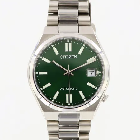Herrur Citizen stål Ø36mm automatisk, referens-nr:8210-00D8F01, serie-nr:52222E610, datumfönster, länk innermått 20cm, bredd:16-19mm, viklås, kartong
