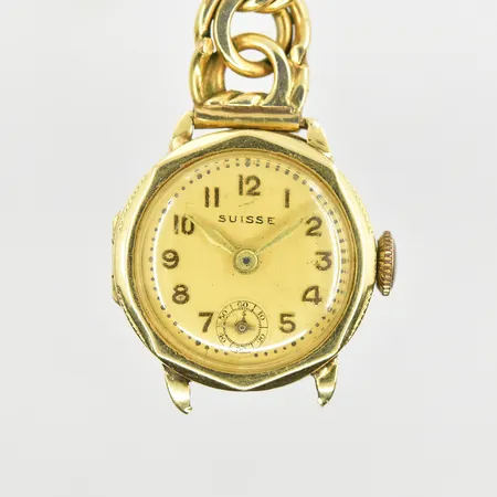 Damur Suisse 14K, manuell, Ø22 mm, boett nr 29694, länk i doublé, liten sekundvisning, bruttovikt 17,6g.