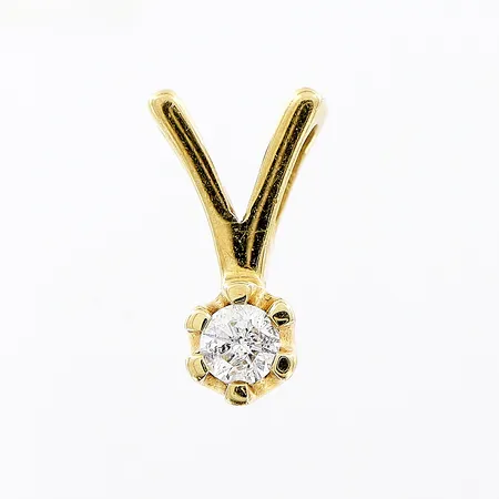 Hänge diamant ca 0,10ct enligt gravyr längd 11mm bredd 4-7mm 18K.  Vikt: 0,8 g