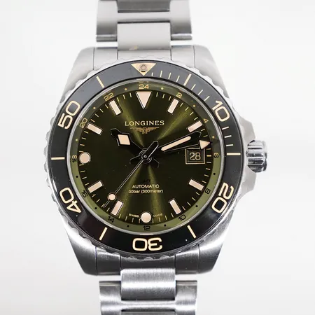 Longines Hydroconquest Gmt grön tavla Ø41mm, stål ref:L3.790.4.06.6 serienr:56043955 med ask