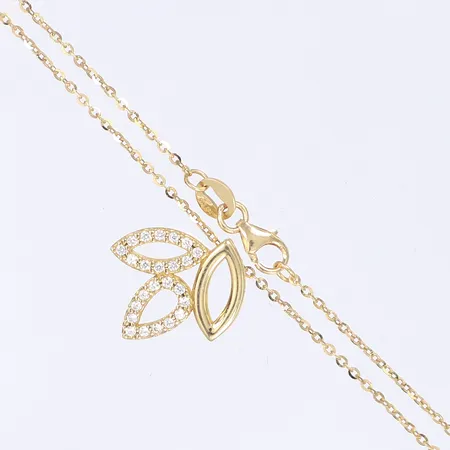 Halscollier med hänge med vita stenar längd 44cm bredd 1mm 18K Vikt: 3,3 g