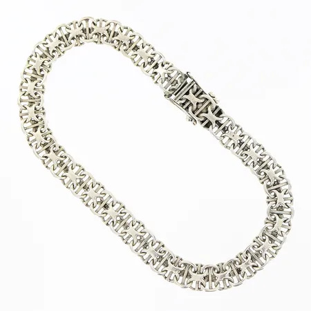 Armband X-länk med stav längd 21cm, bredd 7mm, Odenguld Hb Köping 1987, silver 830/1000. Vikt: 10,7 g