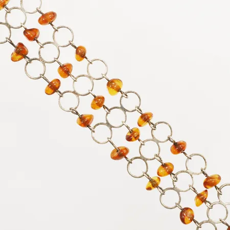 Armband 3-radigt med bärnsten längd 19,5cm, bredd 30mm, Fischlandschmuck Company Tyskland, 835/1000 silver Vikt: 18,4 g