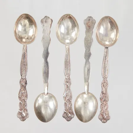 5 Mockaskedar 9,1cm blomdekor, GEWE, 830/1000,  Vikt: 31,7 g