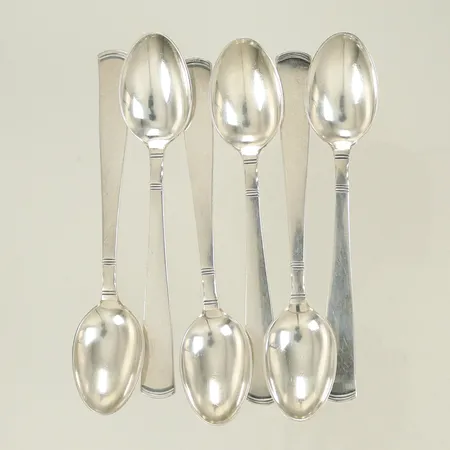 6 Kaffeskedar Rosenholm, längd 12cm, silver 830/1000-delar 96,7g Vikt: 96,7 g