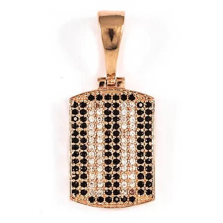 Hänge bricka med svarta och vita stenar (cz) bredd 14mm, längd 32mm 14K 3,6g. 