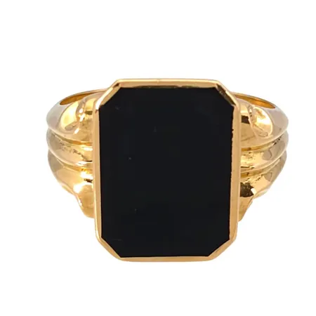 Klackring herrmodell 18K guld Onyx, stl:21,0 mm, bredd 4-16 mm, Ceson Guldvaru Ab Göteborg, bruttovikt 6,1 gram Vikt: 6,1 g
