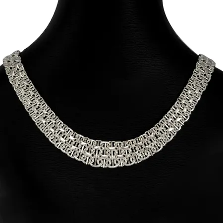 Halskedja X-länk med stav, silver 925/1000, doserad modell, Guldfynd (GHA), längd knäppt 45,0 cm, bredd 12 - 16,5 mm, fint skick Vikt: 53 g