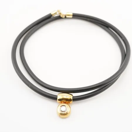 Armband läder m diamantberlock ca 0,20ct uppskattningsvis W SI, innermått 19cm Vikt: 8,2 g