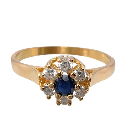 Carmoséring i 18K guld, Safir Ø 3 mm, Cubic Zirconia, Ipo, svensk kontrollstämpel, stl:17¾ mm, bredd 1,7 - 7,5 mm, fint skick, stenar utan anmärkning Vikt: 2,3 g