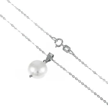Hänge odlad sötvattenpärla knappformad Ø 9,5mm, ankarkedja 45cm medföljer vitguld 9K 1,6g. 