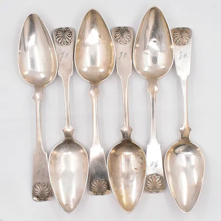 6 matskedar Snäck 20,5cm, gravyr 830/1000 silver Vikt: 235,6 g