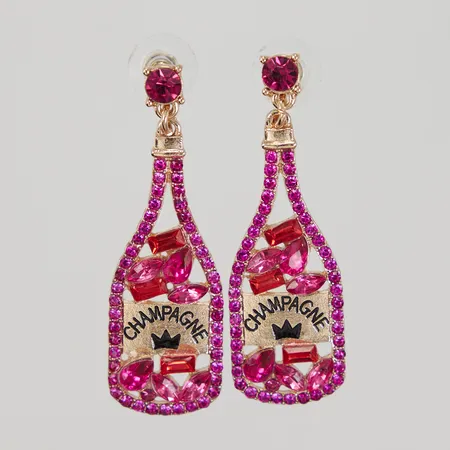 Örhängen Champagne formade med rosa stenar, 53mmx17mm, oädel metall