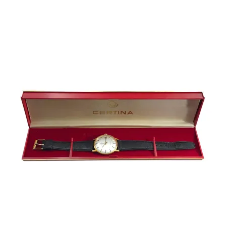 Herrur Certina Certidate, 18K guld, Ø34 mm, manuell, gravyr, bruksmärken, repigt glas, universal skinnband, originalbox Vikt: 0 g
