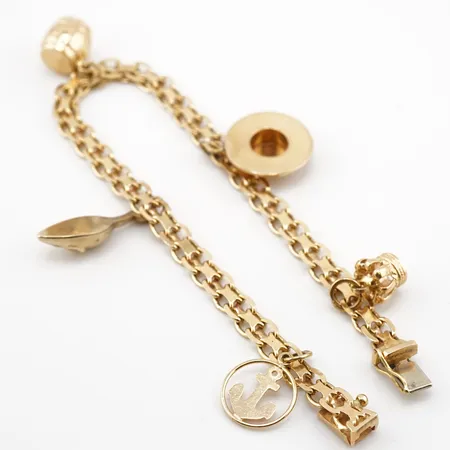 Armband x-länk m 5 berlocker, 19cm, bredd 5mm, 18k Vikt: 13,1 g