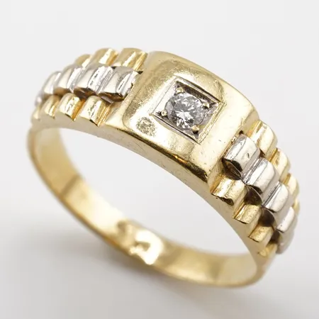 Ring m diamant ca 0,10ct, stl 22½(70), bredd 8,5mm, 18k Vikt: 6 g