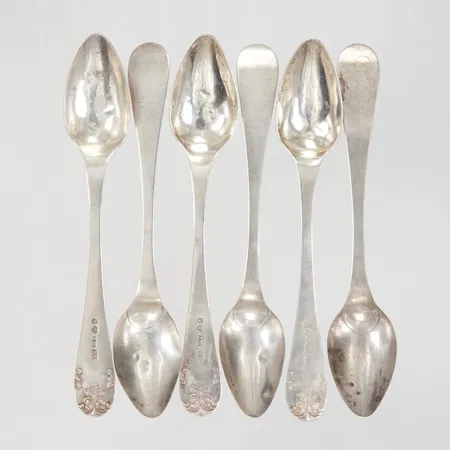 6 Kaffeskedar Gammal Fransk 13cm år 1854 silver Vikt: 58,5 g
