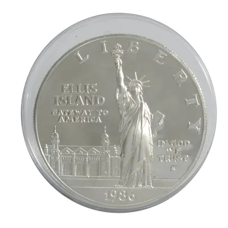 Mynt, Dollar, USA 1986, silver 900/1000, Ø38,1 mm, förvaras i myntkapsel, fint ex Vikt: 26,7 g