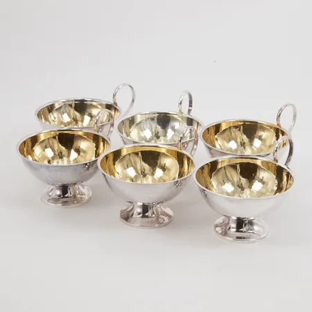 6 Punschbägare med handtag höjd 4cm Ø6,5cm, förgylld insida, Ceson, 830/1000,  Vikt: 187,7 g