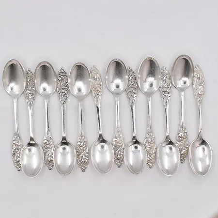 12 kaffeskedar 11,8cm stämplade NM, schatull, 830/1000 silver Vikt: 124,9 g