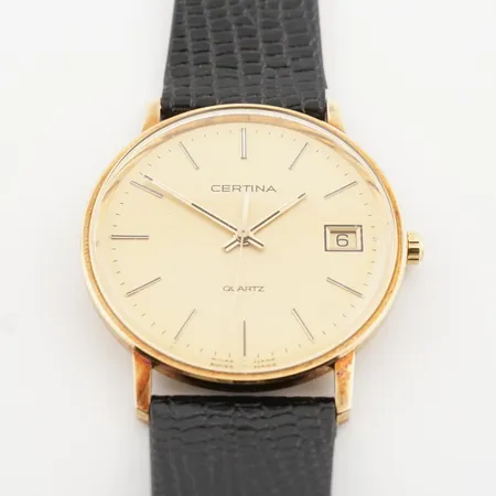 Herrur Certina, quartz, ca 33mm, 14k, batteribyte krävs
