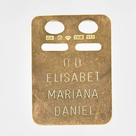 Hänge ID-bricka 24x17mm, gravyr, 18K Vikt: 1,5 g