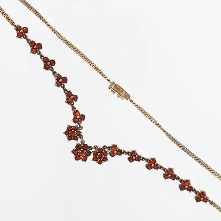 Collier med granater 42cm, bredd: 2,5-10mm, CGH, förgyllt silver 925/1000 Vikt: 14,4 g