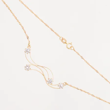 Collier Singapore med integrerat hänge med vita stenar 45cm, bredd: ca 1-5mm, GHA, 18K Vikt: 2,6 g