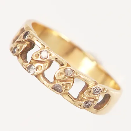 Ring med gammelslipade diamanter 8x ca 0,01ct stl:18, bredd: 3-5mm, 18K Vikt: 3,2 g