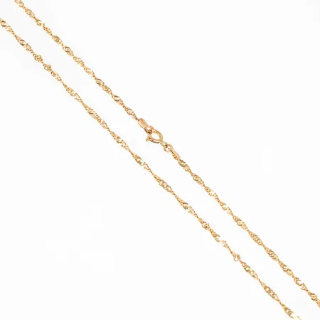 Kedja Singapore i 14K guld. Den är 35 cm lång1,7 mm bred och väger 1,8g. 