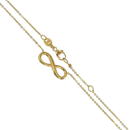 Collier i 18K guld, ankarkedja med integrerad dekor "Infinity", Guldfynd (GHA), längd 44,0 - 45,5 cm, bredd 1-6 mm, en knut i kedjan vid ena änden Vikt: 1,9 g