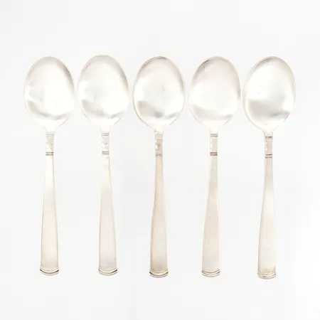 Fem skedar Rosenholm längd: 15,3cm, Silver 830/1000 Vikt: 127,1 g