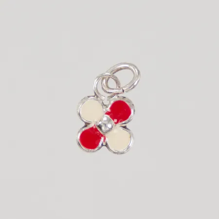 Hänge blomma med röd och vit emalj längd inkl. ögla 12mm, bredd 6mm, Silver 925/1000  Vikt: 0,2 g