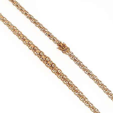 Collier X-länk med stav 42cm, bredd 5,5-7,5mm, sliten låskista 18K 16,9g. 