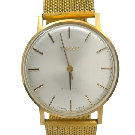 Herrur Tissot 14K guld, Ø33 mm, manuell, defekt - krona saknas, universallänk i stål, bruksmärken Vikt: 0 g