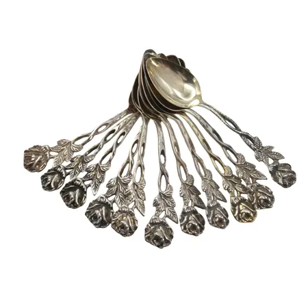 Kaffeskedar silver modell "Rosen", 11 stycken, längd 10,2 cm, bruksskick Vikt: 119,1 g