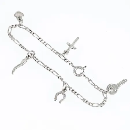 Barnarmband Figaro 15cm med fem berlocker, bredd 2mm silver 925/1000 3,6g. 