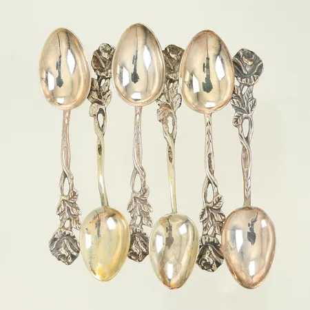 6 Moccaskedar Rosen längd 9cm, silver 830/1000-delar 44g