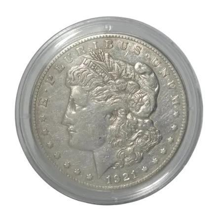 Mynt, silverdollar (Morgandollar), USA 1921, silver 900/1000, Ø38 mm, förvaras i myntkapsel Vikt: 26,7 g