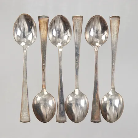 6 kaffeskedar Diplomat längd 12,5cm GAB 1960-talet silver Vikt: 102,2 g